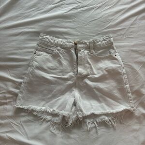 Zara High-Rise White Denim Frayed Hem Shorts